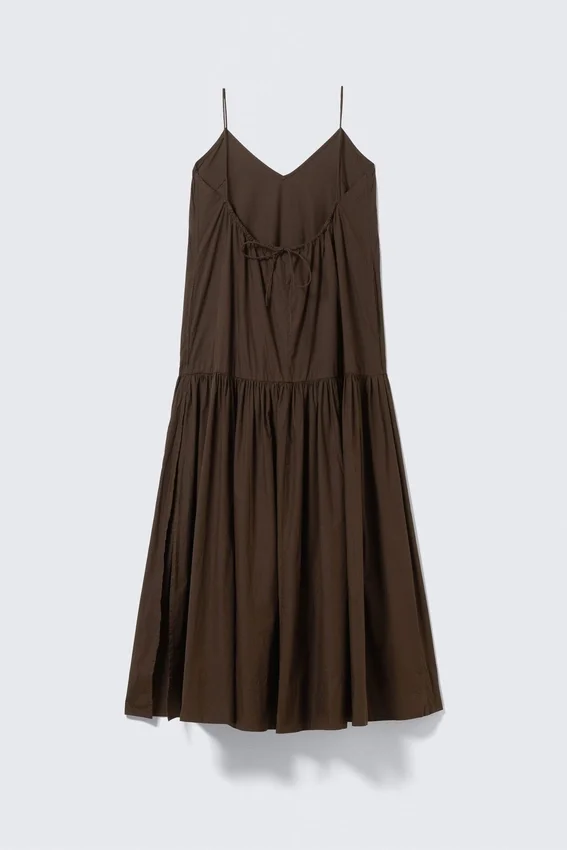 Tiered Cotton Poplin Maxi Dress – Dark Brown Tiered Cotton Poplin Maxi Dress – Dark Brown