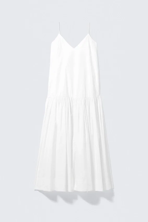 Tiered Cotton Poplin Maxi Dress – White Tiered Cotton Poplin Maxi Dress – White