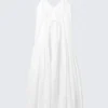 Tiered Cotton Poplin Maxi Dress – White Tiered Cotton Poplin Maxi Dress – White