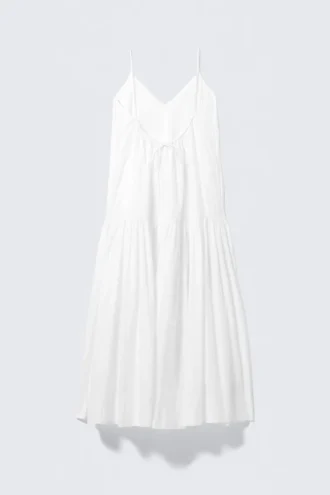 Tiered Cotton Poplin Maxi Dress – White