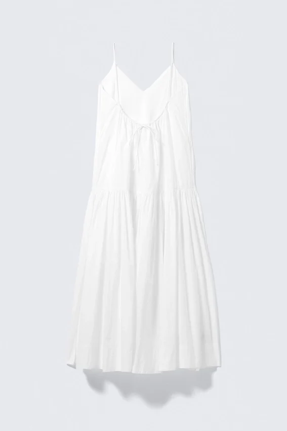 Tiered Cotton Poplin Maxi Dress – White Tiered Cotton Poplin Maxi Dress – White