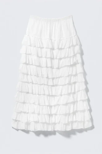Tiered Frilled Maxi Skirt – White