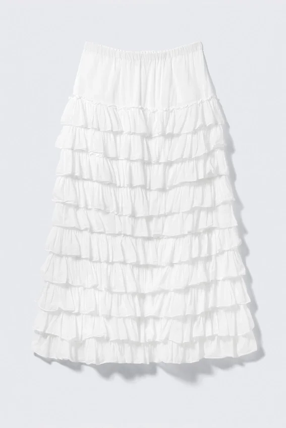 Tiered Frilled Maxi Skirt – White Tiered Frilled Maxi Skirt – White