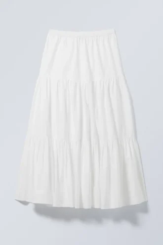 Tiered Maxi Poplin Skirt – White