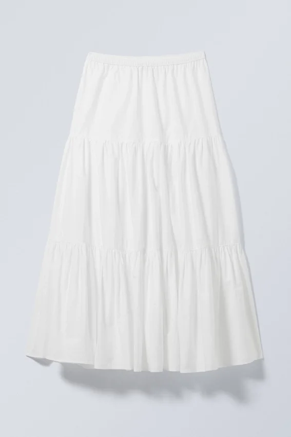 Tiered Maxi Poplin Skirt – White Tiered Maxi Poplin Skirt – White