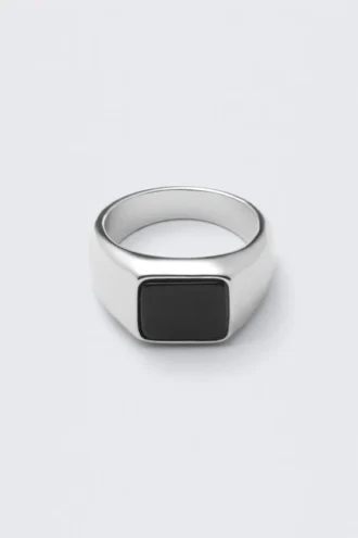 Tiger Eye Signet Ring – Silver – Black Stone