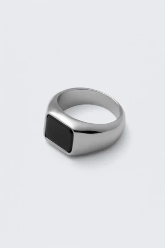 Tiger Eye Signet Ring – Silver – Black Stone