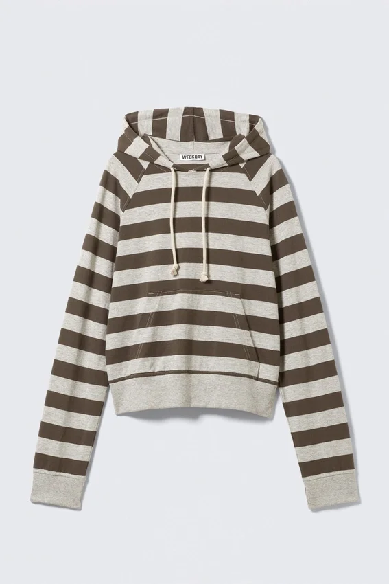Tight Cotton Jersey Hoodie – Grey & Dark Mole Stripe Tight Cotton Jersey Hoodie – Grey & Dark Mole Stripe