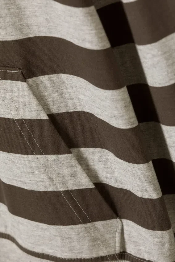 Tight Cotton Jersey Hoodie – Grey & Dark Mole Stripe Tight Cotton Jersey Hoodie – Grey & Dark Mole Stripe