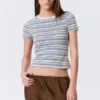 Tight Mini T-Shirt – Blue/Pink Multi Stripe Tight Mini T-Shirt – Blue/Pink Multi Stripe