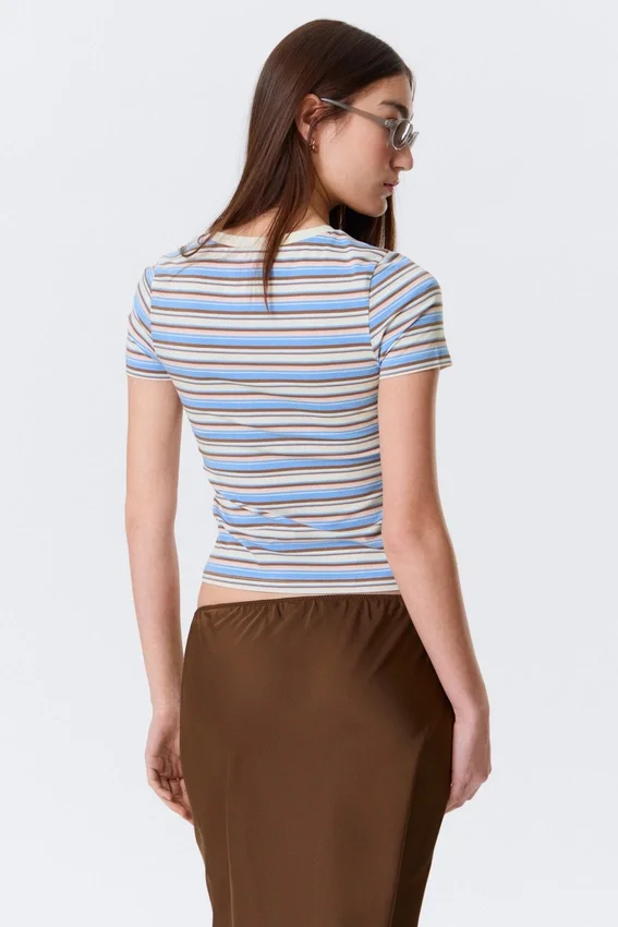 Tight Mini T-Shirt – Blue/Pink Multi Stripe Tight Mini T-Shirt – Blue/Pink Multi Stripe