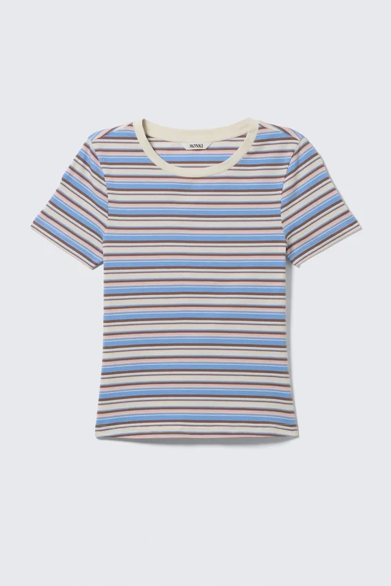 Tight Mini T-Shirt – Blue/Pink Multi Stripe Tight Mini T-Shirt – Blue/Pink Multi Stripe
