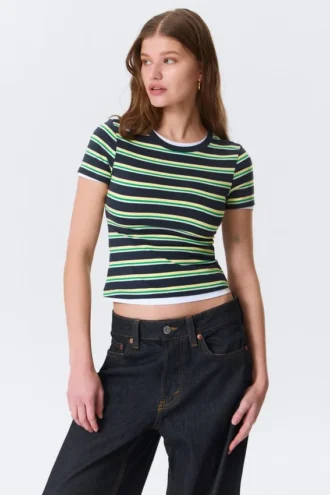 Tight Mini T-Shirt – Navy/Green Stripe