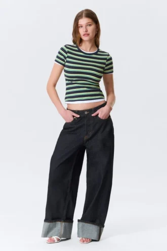 Tight Mini T-Shirt – Navy/Green Stripe