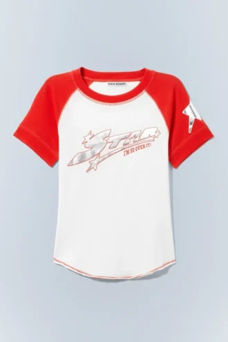 Tight Printed Short Sleeve Mini T-Shirt – Off-White & Red | Cheap Monday Gb