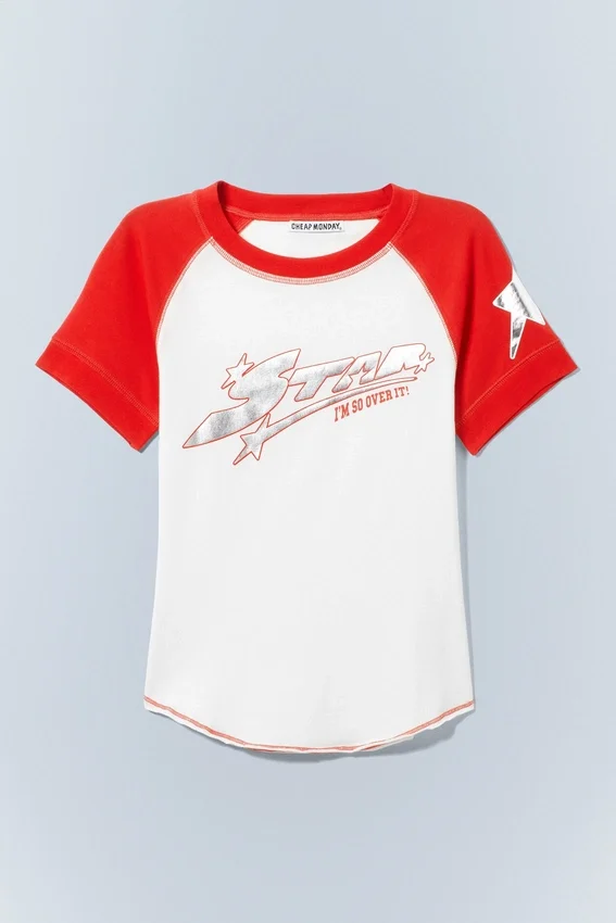 Tight Printed Short Sleeve Mini T-Shirt – Off-White & Red | Cheap Monday Gb Tight Printed Short Sleeve Mini T-Shirt – Off-White & Red | Cheap Monday Gb