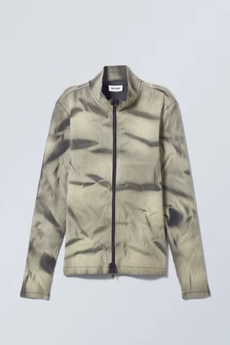 Toni Two Tone Rib Zip Turtleneck – Two Tone Beige & Black Strokes