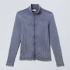 Toni Two Tone Rib Zip Turtleneck – Two Tone Blue & White Toni Two Tone Rib Zip Turtleneck – Two Tone Blue & White
