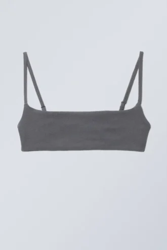 Towelling Scoop Neck Bikini Top – Dark Grey