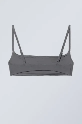 Towelling Scoop Neck Bikini Top – Dark Grey