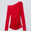 Transparent Drape Asymmetric Long Sleeve – Red Transparent Drape Asymmetric Long Sleeve – Red