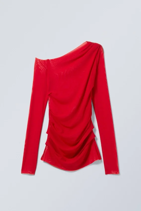 Transparent Drape Asymmetric Long Sleeve – Red Transparent Drape Asymmetric Long Sleeve – Red