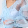 Transparent Frilled V-Neck Blouse – Light Blue Transparent Frilled V-Neck Blouse – Light Blue