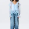 Transparent Frilled V-Neck Blouse – Light Blue Transparent Frilled V-Neck Blouse – Light Blue