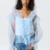 Transparent Frilled V-Neck Blouse – Light Blue Transparent Frilled V-Neck Blouse – Light Blue