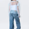 Transparent Frilled V-Neck Blouse – Light Blue Transparent Frilled V-Neck Blouse – Light Blue
