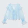 Transparent Frilled V-Neck Blouse – Light Blue Transparent Frilled V-Neck Blouse – Light Blue