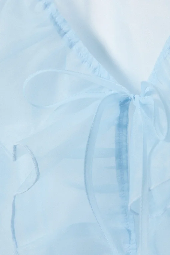 Transparent Frilled V-Neck Blouse – Light Blue Transparent Frilled V-Neck Blouse – Light Blue