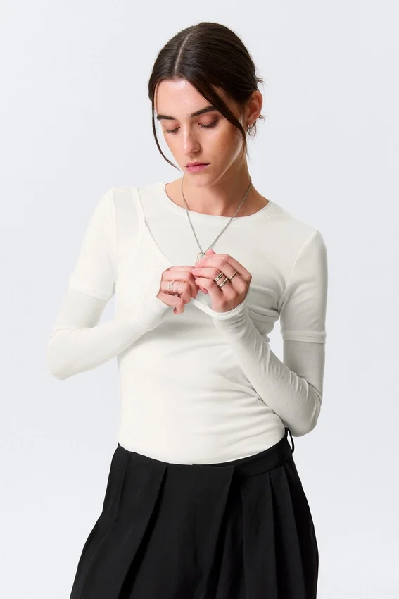 Triple-Layered Long-Sleeved Cotton Top – White Triple-Layered Long-Sleeved Cotton Top – White