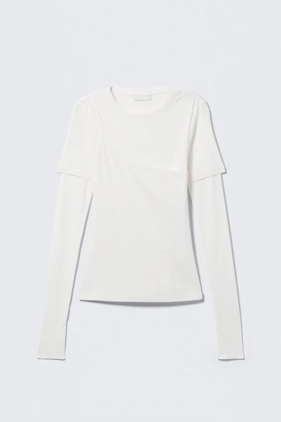 Triple-Layered Long-Sleeved Cotton Top – White Triple-Layered Long-Sleeved Cotton Top – White