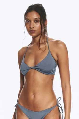 Turn Halter Bikini Top – Dusty Blue – Shimmer