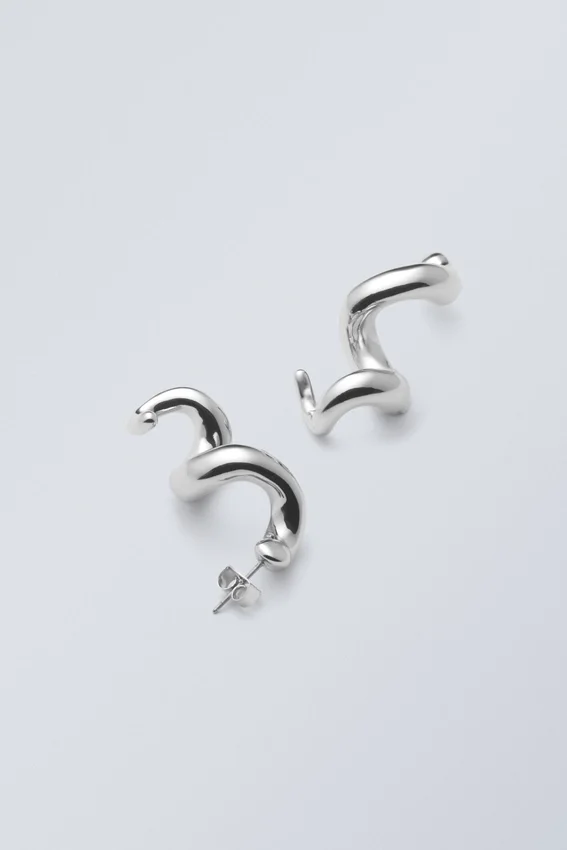 Twisted Swirly Earrings – Silver-Coloured Twisted Swirly Earrings – Silver-Coloured