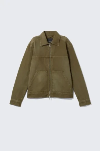 Two-Way Zip Oxford Jacket – Dark Khaki Green