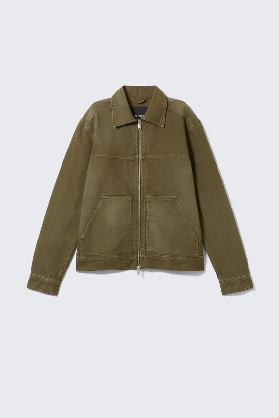 Two-Way Zip Oxford Jacket – Dark Khaki Green Two-Way Zip Oxford Jacket – Dark Khaki Green
