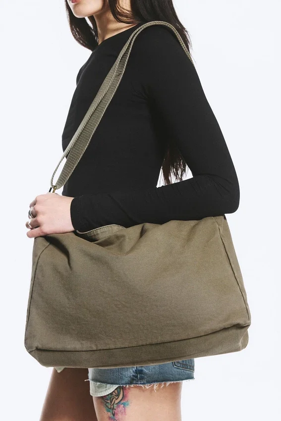 Unisex Canvas Shoulder Bag – Khaki Green Unisex Canvas Shoulder Bag – Khaki Green