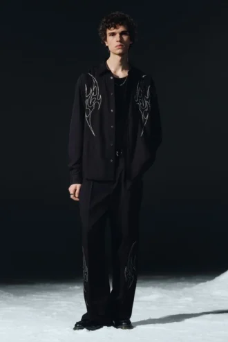 Uno Loose Embroidered Suit Trousers – Embroidered Black