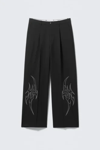 Uno Loose Embroidered Suit Trousers – Embroidered Black