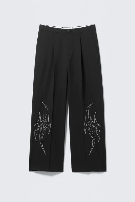 Uno Loose Embroidered Suit Trousers – Embroidered Black Uno Loose Embroidered Suit Trousers – Embroidered Black