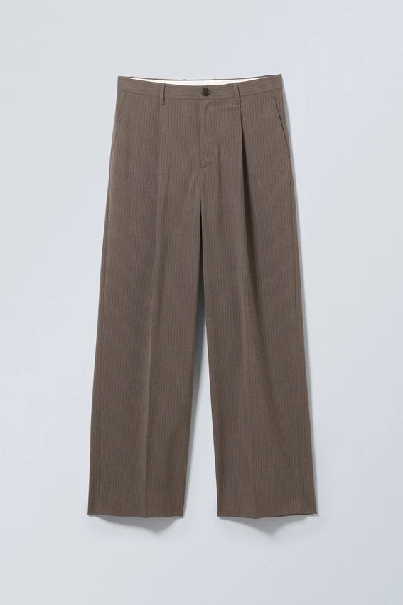 Uno Loose Suit Trousers – Pinstriped Dark Mole Uno Loose Suit Trousers – Pinstriped Dark Mole