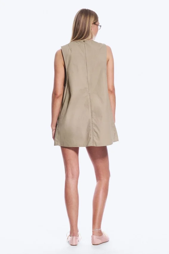 Utility Cotton Canvas Mini Pinafore Dress – Beige Utility Cotton Canvas Mini Pinafore Dress – Beige