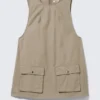 Utility Cotton Canvas Mini Pinafore Dress – Beige Utility Cotton Canvas Mini Pinafore Dress – Beige