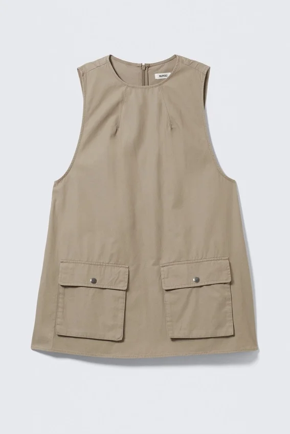 Utility Cotton Canvas Mini Pinafore Dress – Beige Utility Cotton Canvas Mini Pinafore Dress – Beige
