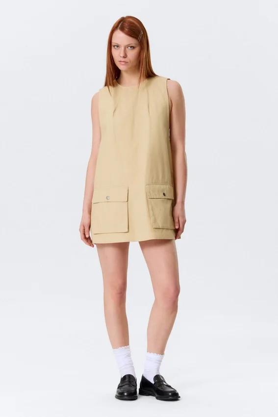 Utility Cotton Canvas Mini Pinafore Dress – Light Yellow Utility Cotton Canvas Mini Pinafore Dress – Light Yellow