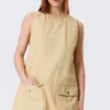 Utility Cotton Canvas Mini Pinafore Dress – Light Yellow Utility Cotton Canvas Mini Pinafore Dress – Light Yellow