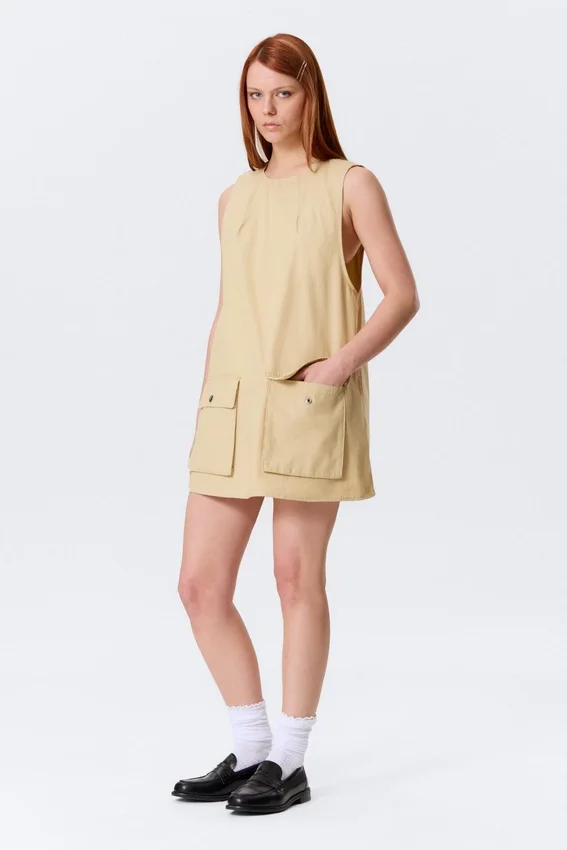 Utility Cotton Canvas Mini Pinafore Dress – Light Yellow Utility Cotton Canvas Mini Pinafore Dress – Light Yellow