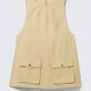 Utility Cotton Canvas Mini Pinafore Dress – Light Yellow Utility Cotton Canvas Mini Pinafore Dress – Light Yellow
